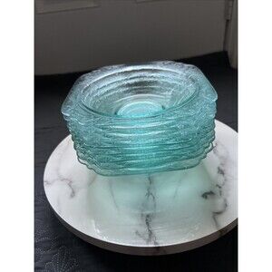 VTG Indiana Glass Federal Madrid Depression Glass Bowl Blue Aqua 7" Soup 8pc Set